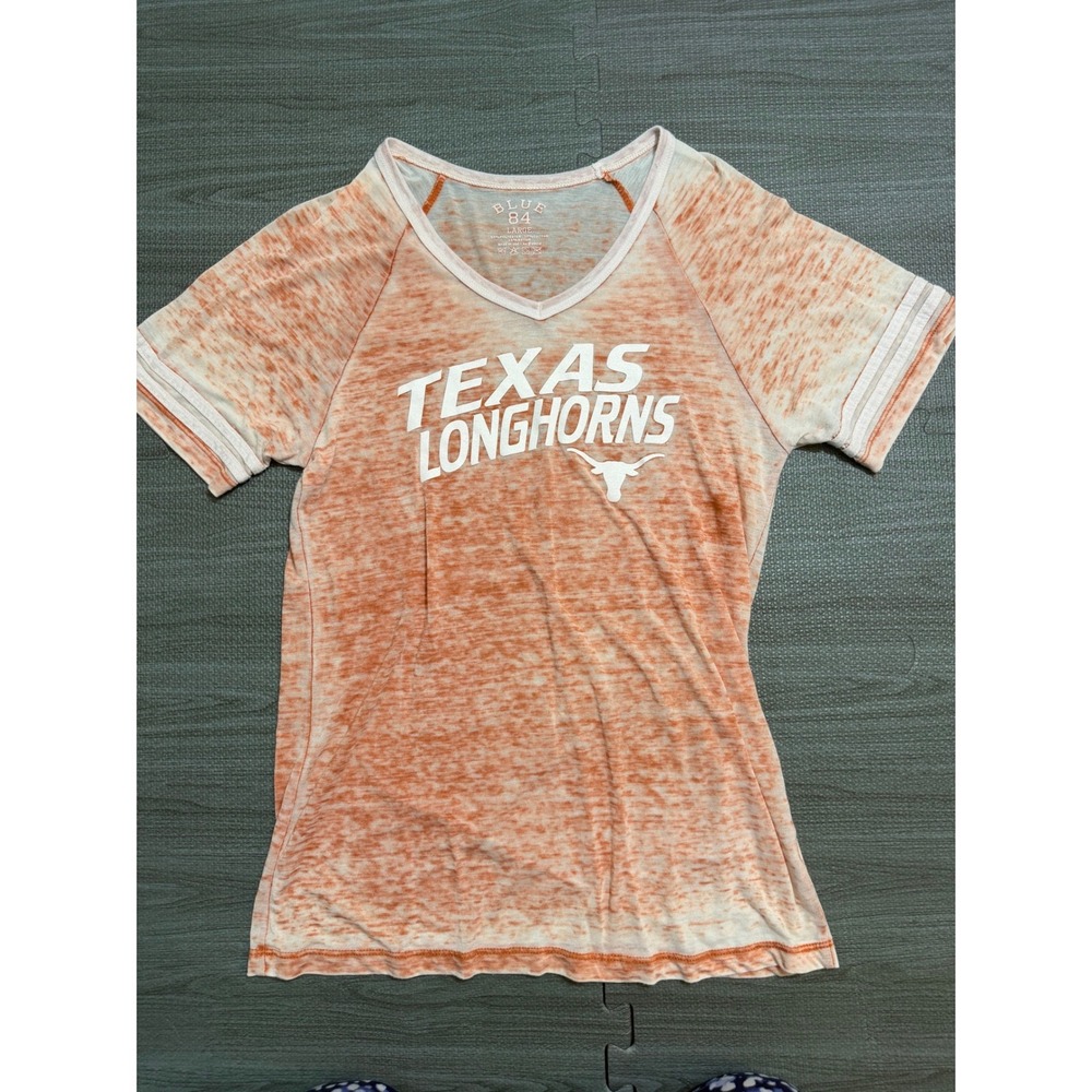 Blue 84 Texas Longhorns Womens Large Orange White Burnout V-Neck Graphic T-Shirt